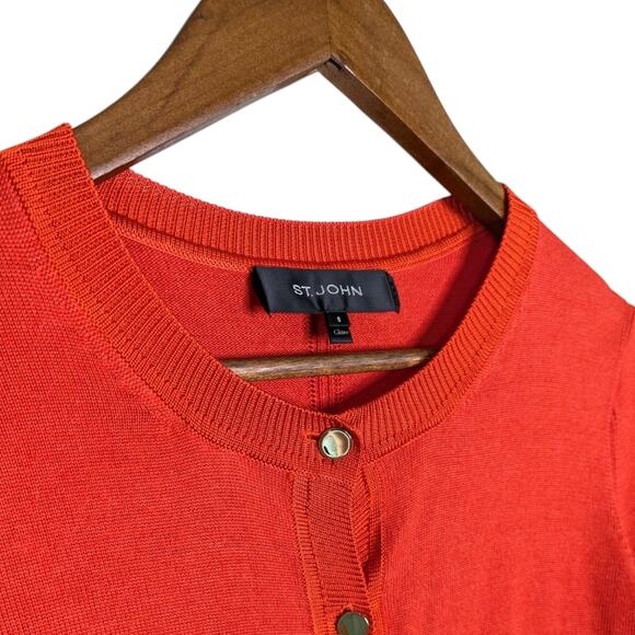 St. John Wool Silk Blend Knit Cardigan Sweater Small Orange Gold Button Classic - Picture 6 of 10